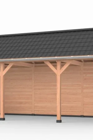 Laatste Versie Douglas overkapping zadeldak, 750 x 300, met achterwand en twee zijwanden, Westwood DIY